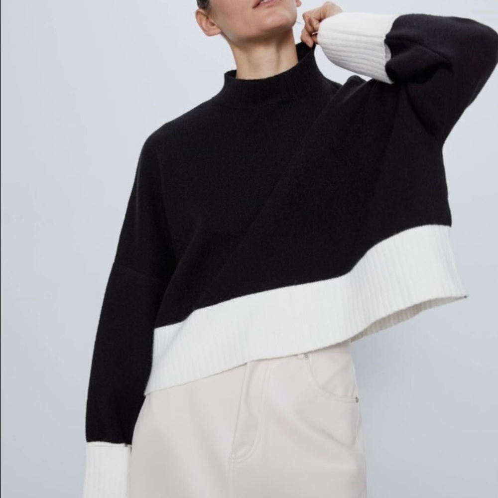 Zara cropped black/white sweater